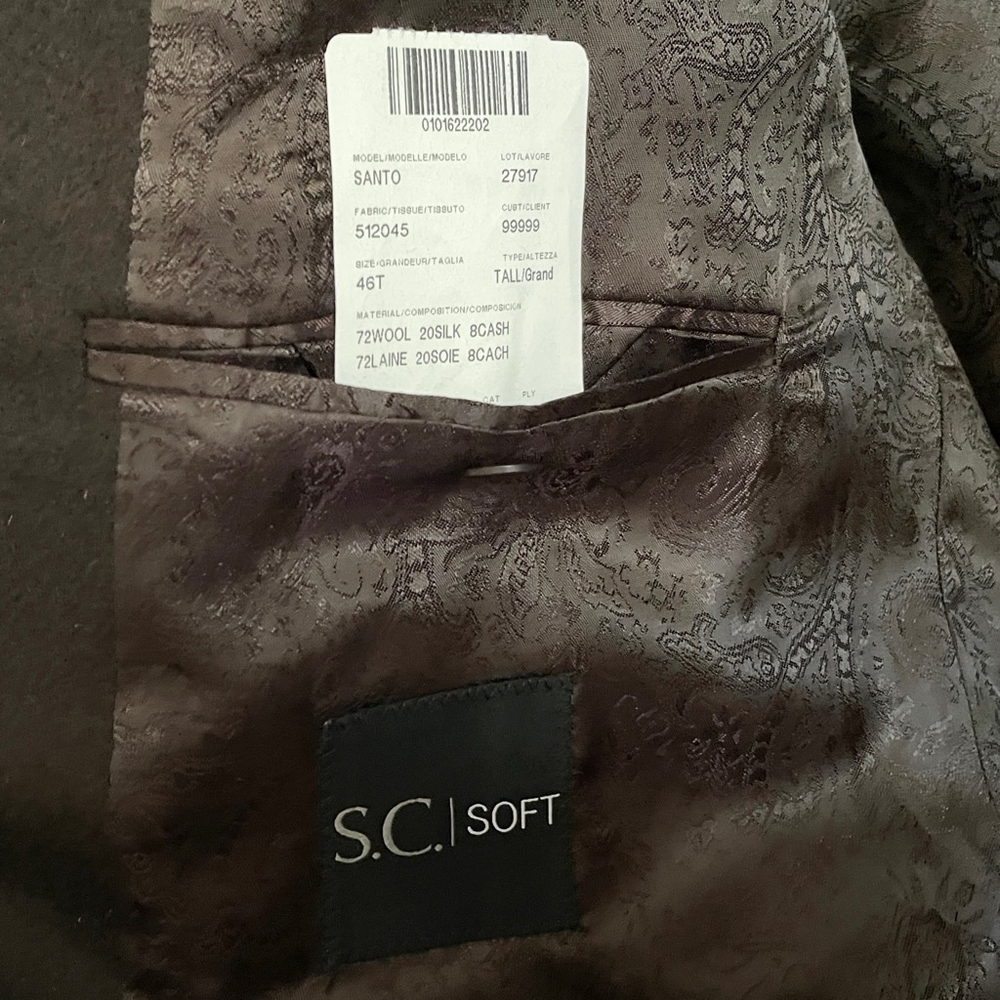 S.C. Soft Men’s Blazer Santo model Cashmere Wool Silk Brown Chocolate Size 46T - Picture 4 of 15